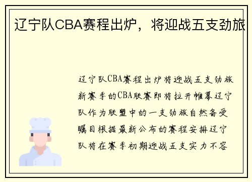 辽宁队CBA赛程出炉，将迎战五支劲旅