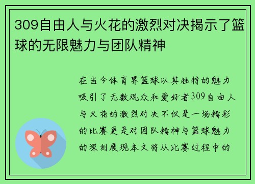 309自由人与火花的激烈对决揭示了篮球的无限魅力与团队精神